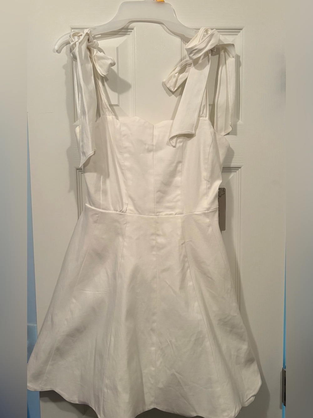White Tie-Shoulder Fit & Flare Dress